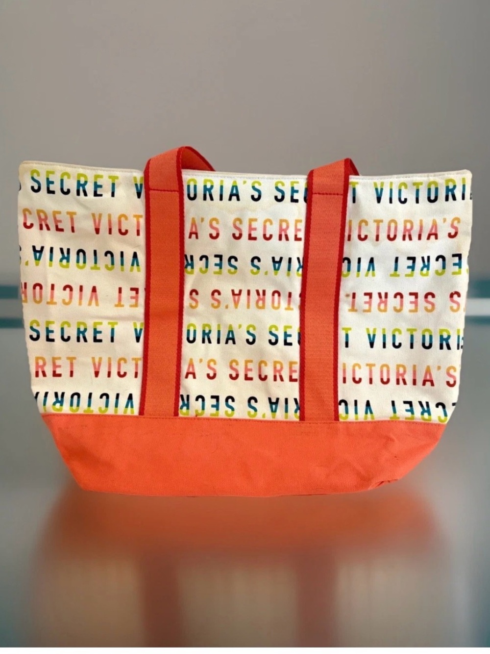 NWT-Good Victoria's Secret Canvas Signature Logo Large Beach Tote Bag Zipper Top